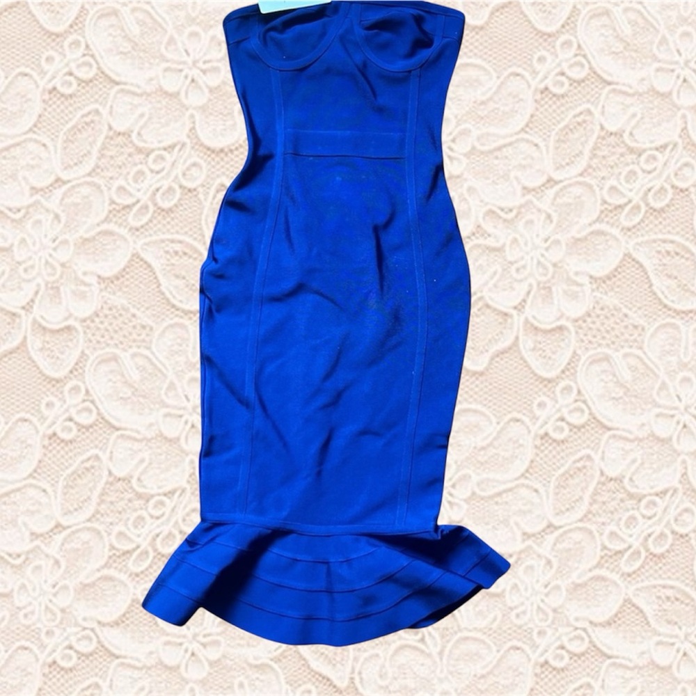 Elegant Blue Strapless Bodycon Bandage Dress